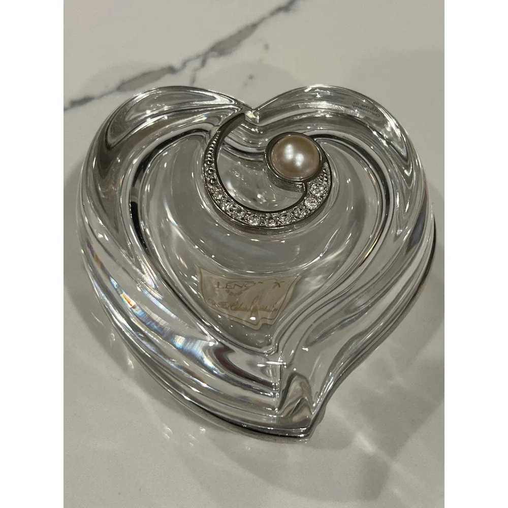 Vintage Lenox Crystal Heart Pearl Diamond Trinket‎ Jewelry Keepsake Gift Box